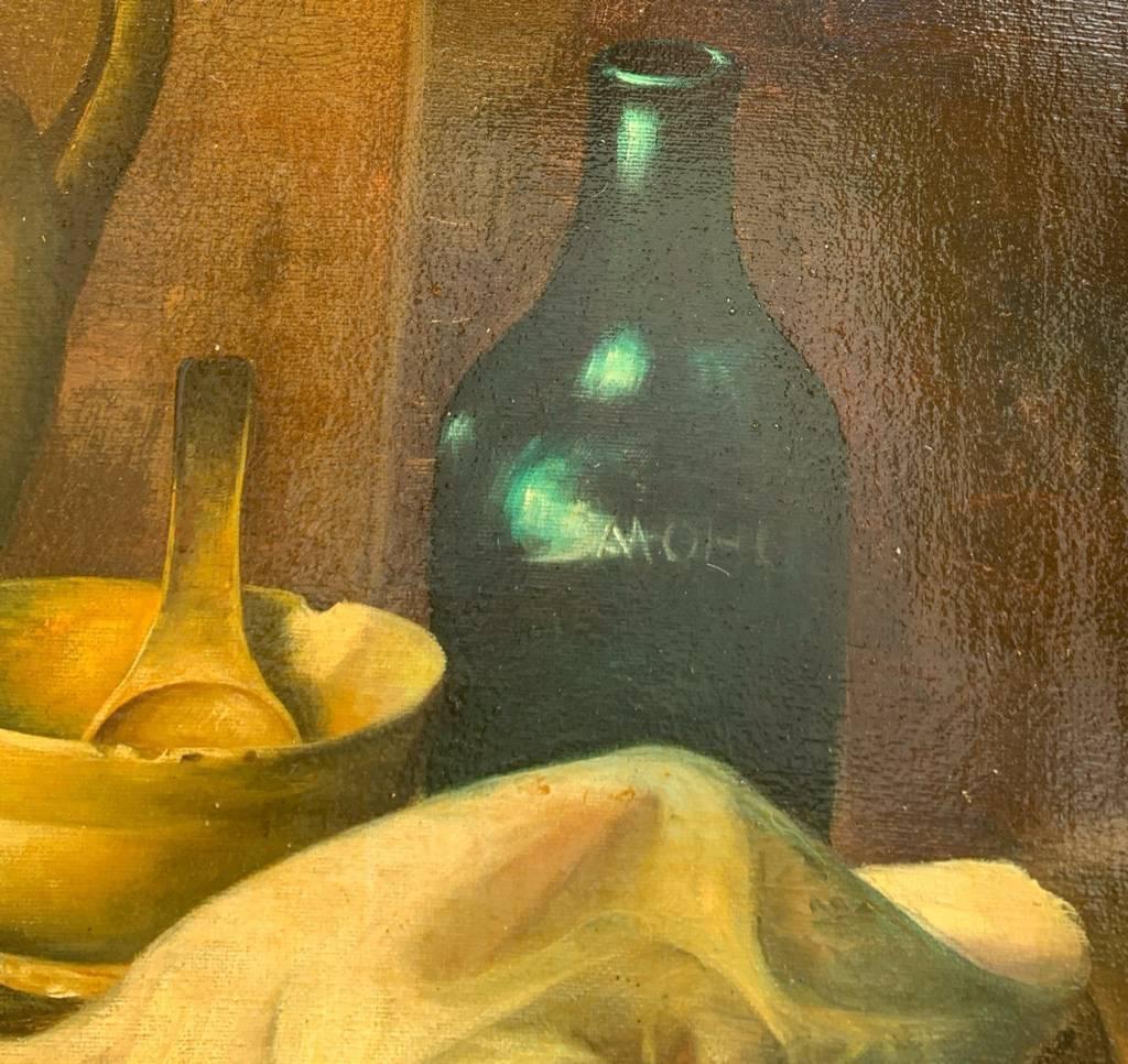 Naturalistic Italian painter - 19/20th still life painting - Pears and vases  For Sale 4