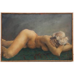 Naturalistic Nude Laying on Bed Painting Signed Foreman