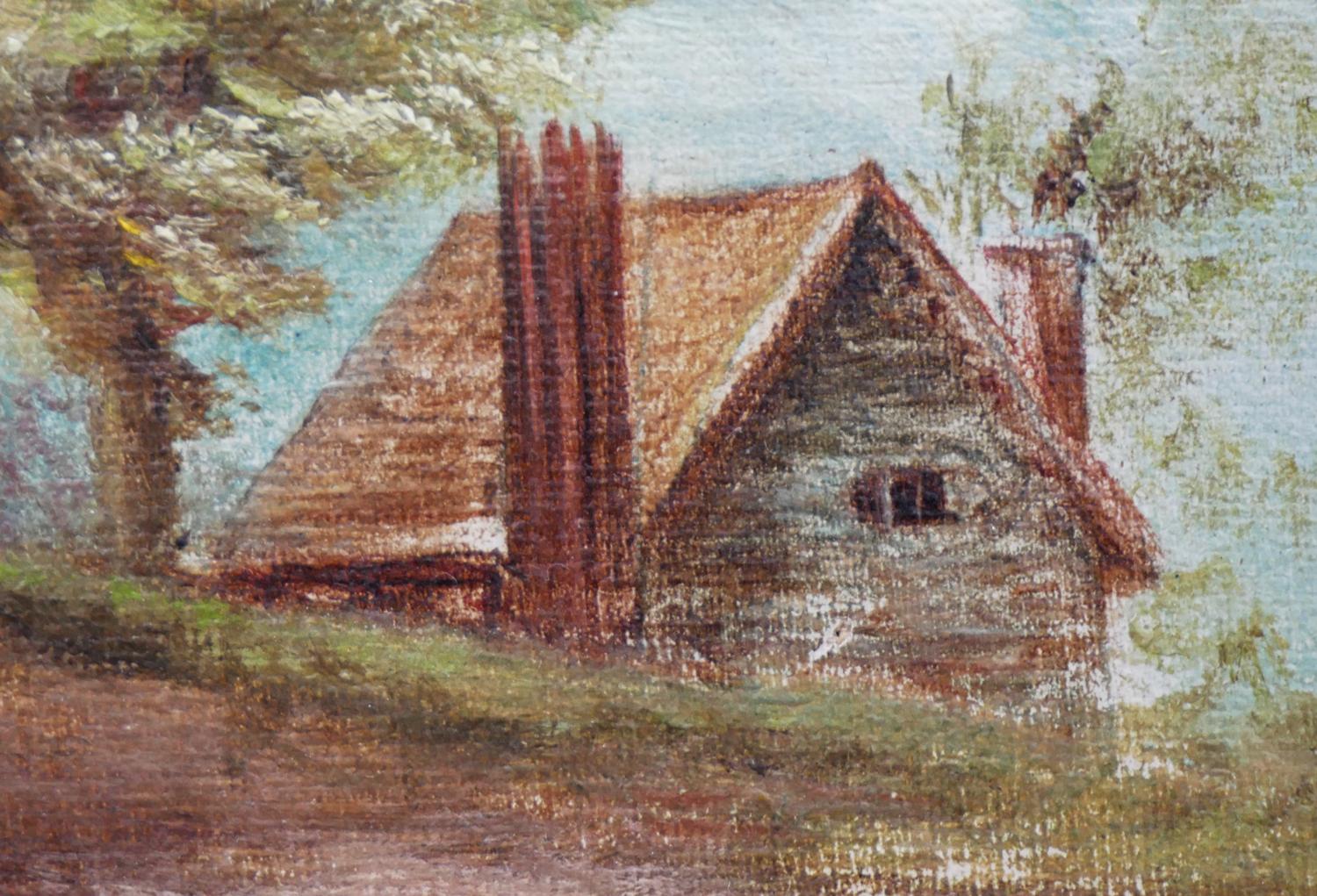 Pittura naturalistica pastorale figurativa di un uomo che semina in un campo in vendita 7
