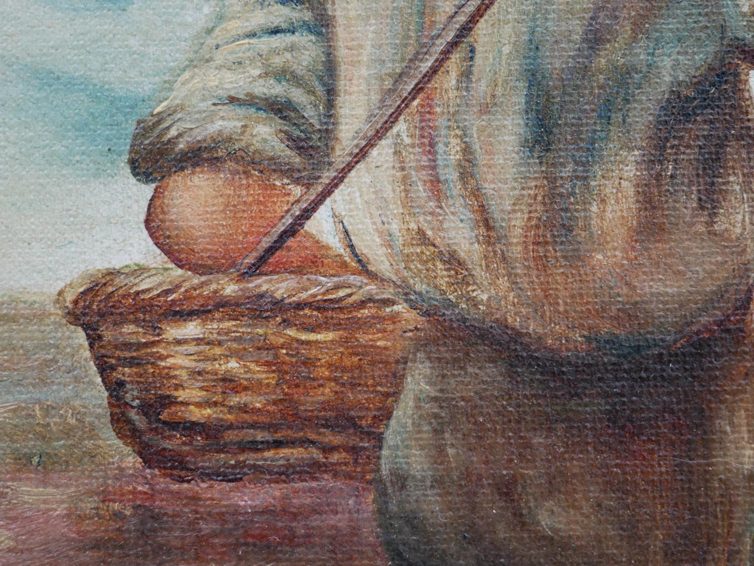 Pittura naturalistica pastorale figurativa di un uomo che semina in un campo in vendita 8