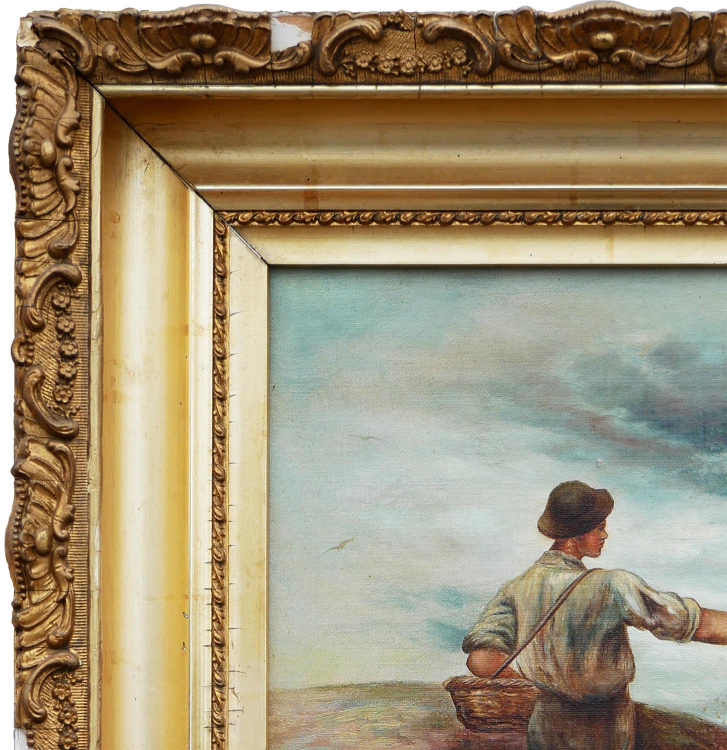 Pittura naturalistica pastorale figurativa di un uomo che semina in un campo - Painting Astratto di Unknown