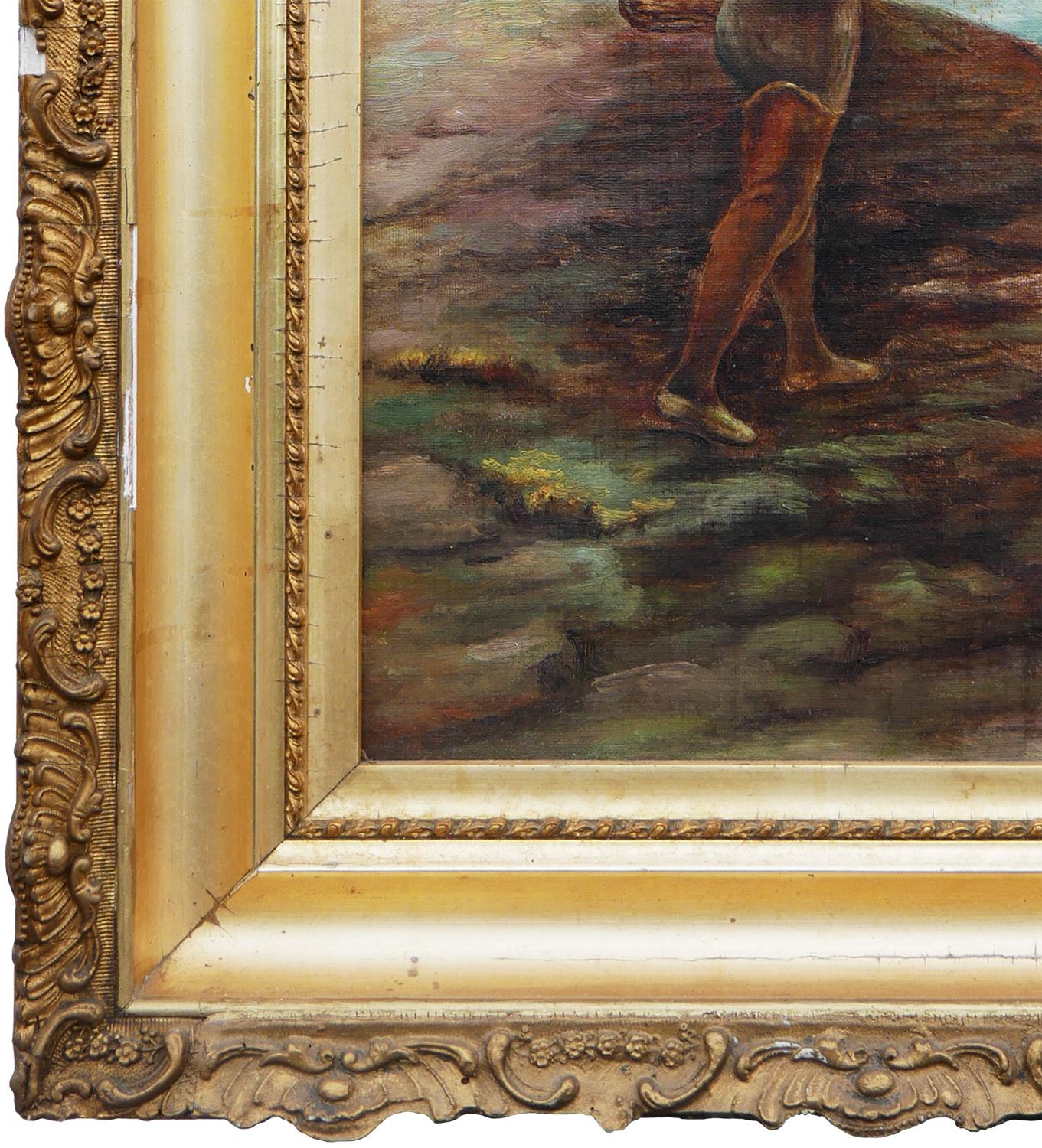 Dipinto naturalistico di una scena di vita agricola pastorale. L'opera è caratterizzata da una figura centrale vestita con un cappello e un cesto appoggiato sul fianco mentre getta dei semi in un campo. Forse ispirato al dipinto 
