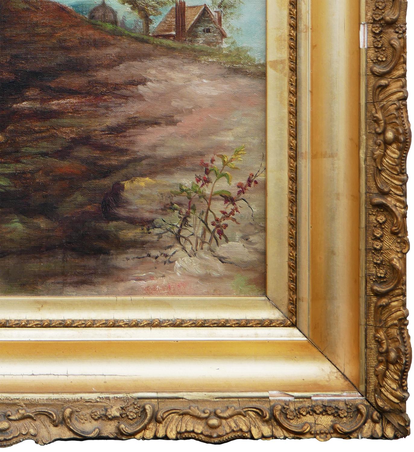Pittura naturalistica pastorale figurativa di un uomo che semina in un campo in vendita 1