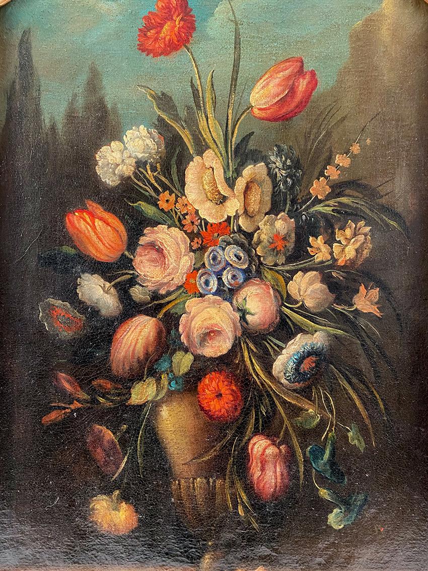 Nature morte au bouquet de fleurs. Ecole italienne XXe dans le goût du XVIIe - Painting di Unknown