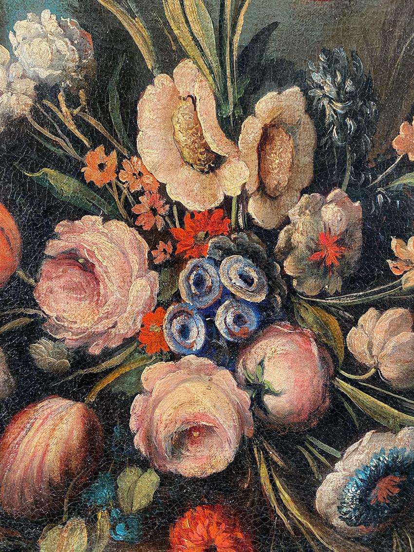 Nature morte au bouquet de fleurs. Ecole italienne XXe dans le goût du XVIIe - Still-Life Painting Marrone di Unknown