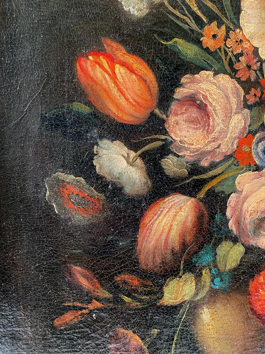 Nature morte au bouquet de fleurs. Ecole italienne XXe dans le goût du XVIIe, huile sur toile.
Légères craquelures au vernis.
Encadrement en bois doré.
Bon état général.
Dimensions cadre : 99 x 64 cm
Châssis : 89 x 54 cm