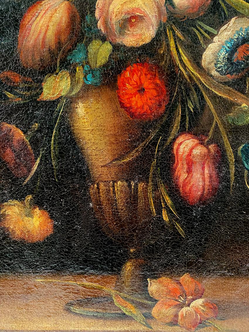 Nature morte au bouquet de fleurs. Ecole italienne XXe dans le goût du XVIIe in vendita 2