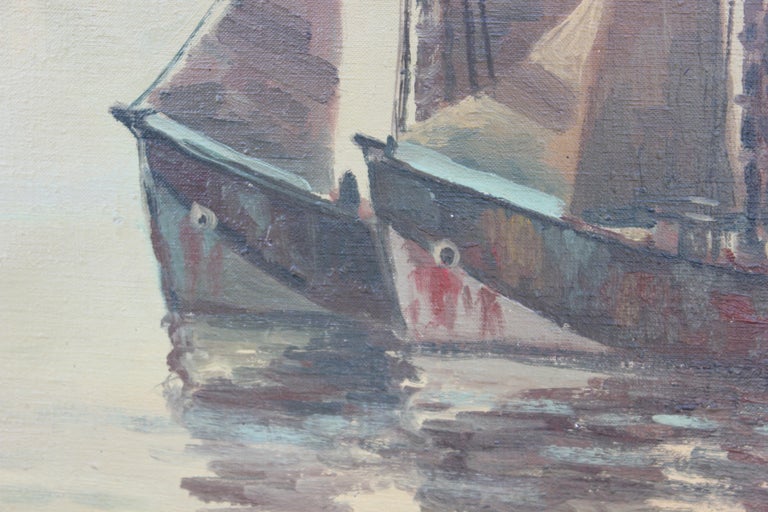 Unknown Nautical Themed Painting with Two 1800's Style Ships at 1stDibs