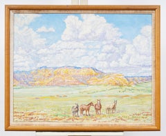 "Navajo Flat" Vintage American Western Panoramic Prairie Horses Landscape