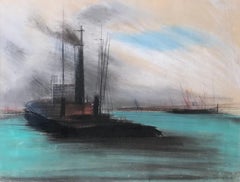 Navy with ships - Pastel on paper