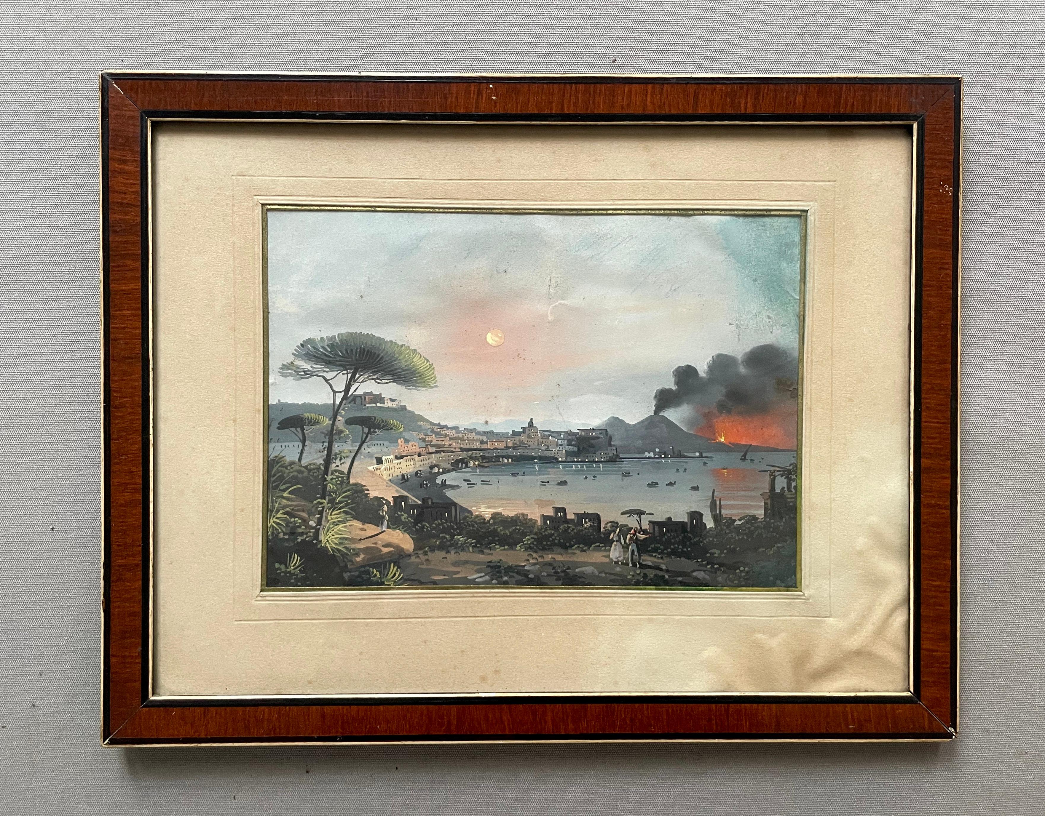 Neapolitan Gouache, Vesuvius Erupts - Painting by Unknown
