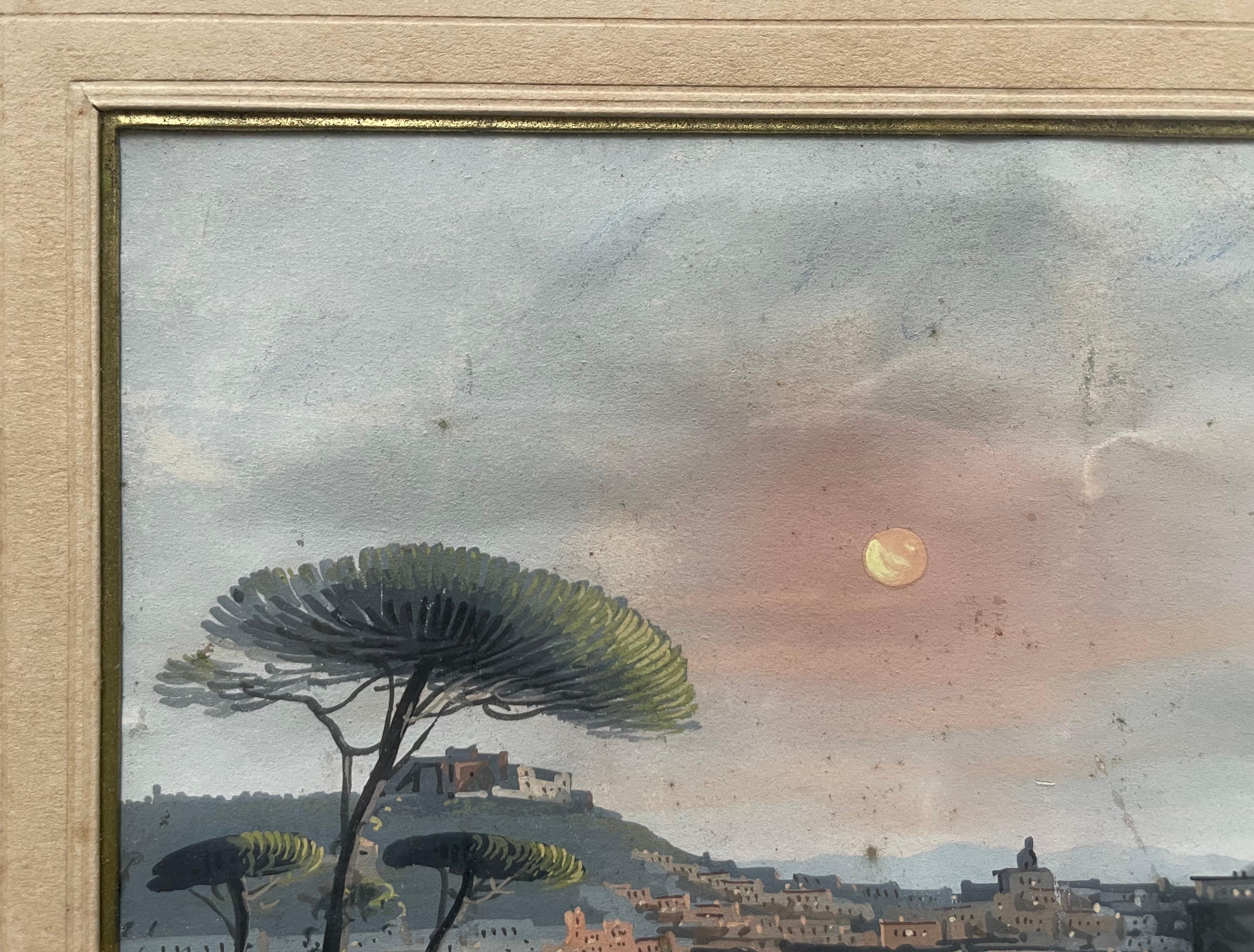 Neapolitan Gouache, Vesuvius Erupts - Gray Landscape Painting by Unknown