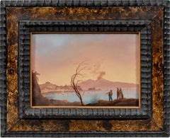 Peintre napolitain – XVIIIe/XIXe siècle – Peinture représentant le golfe de Naples et le Vésuve