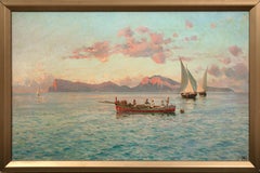 Neapolitan Sunset, 19th Century Italian School Mongrammed Capri Naples Ischia