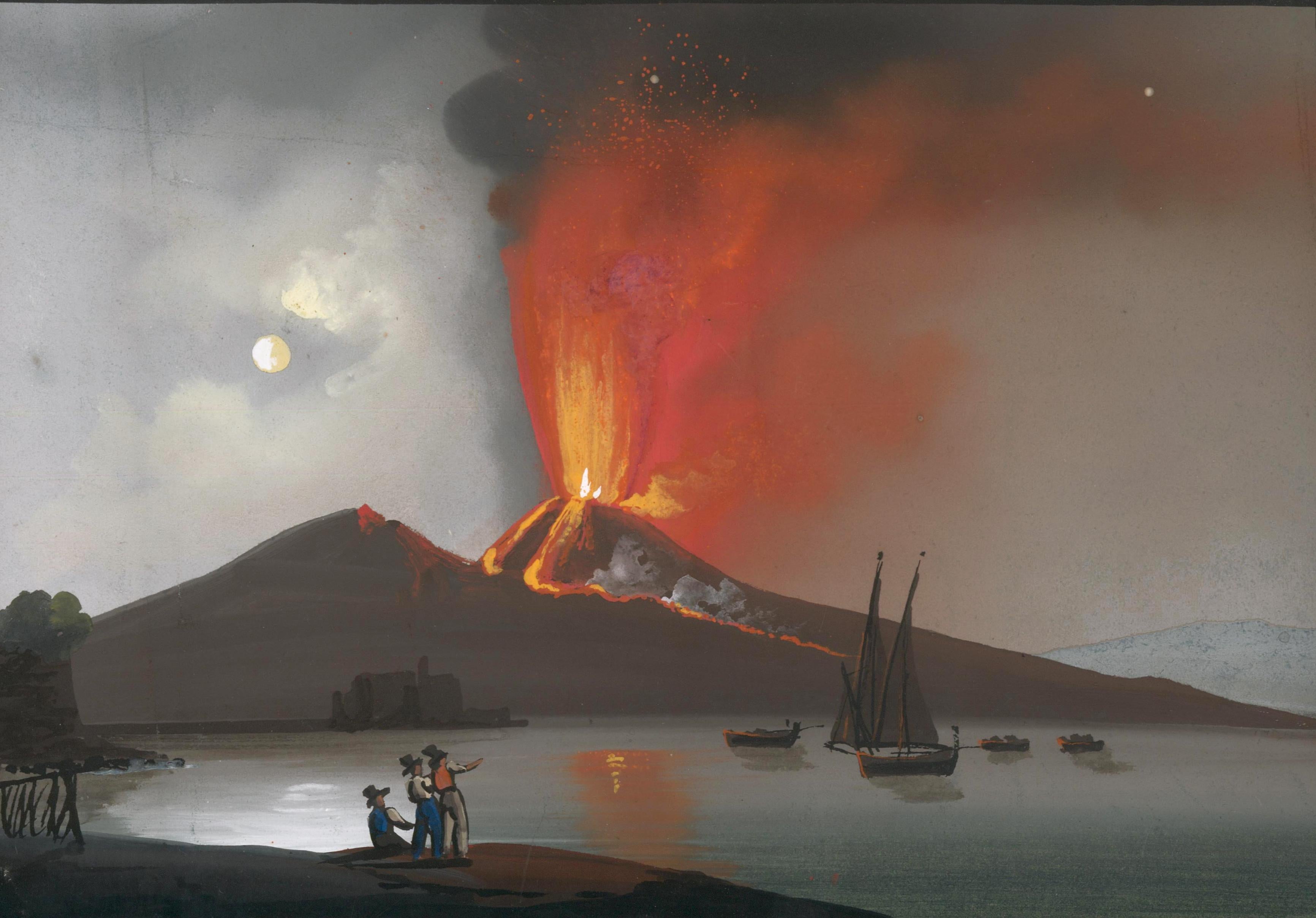 Neapolitan Vesuvius Gouache - Painting by Unknown