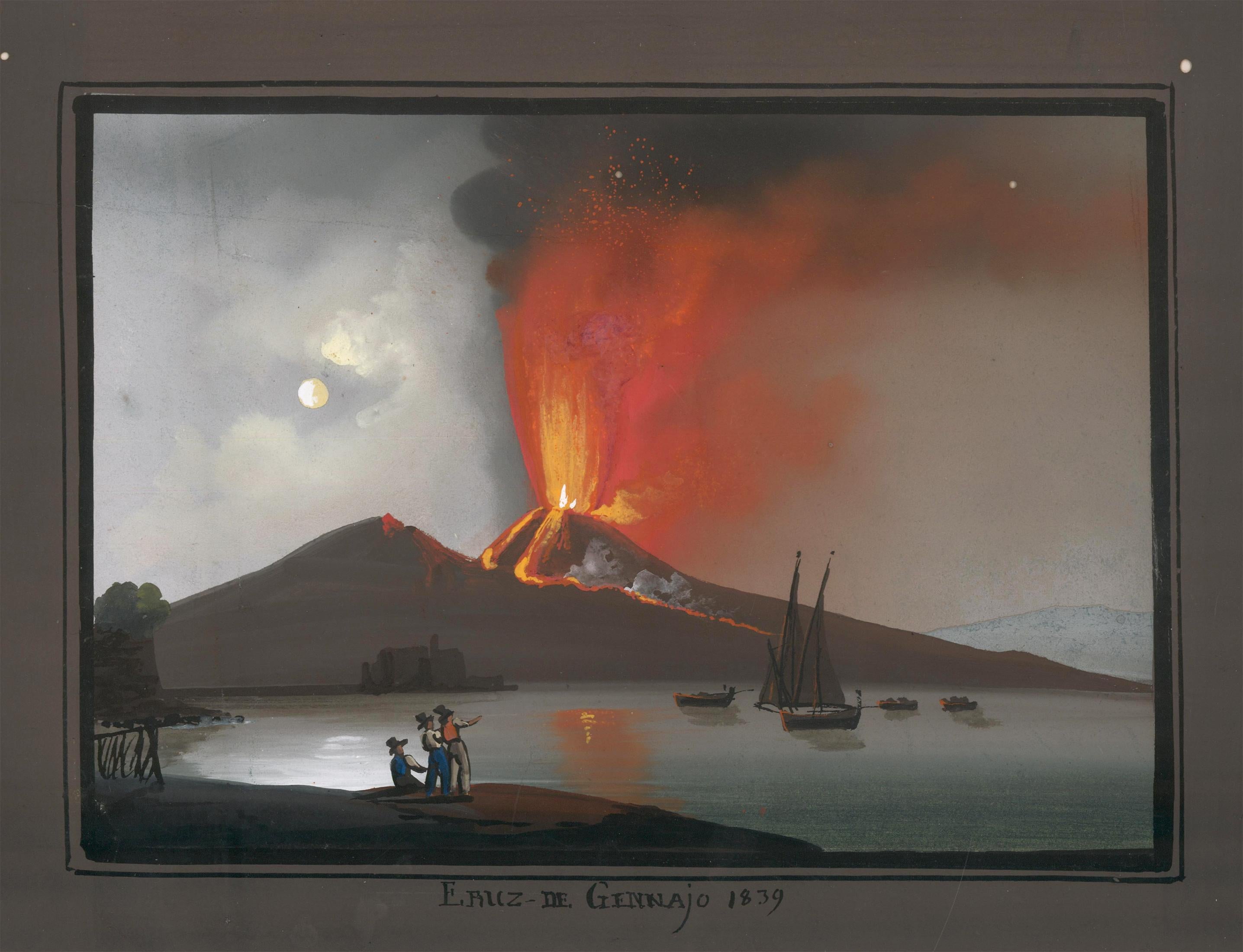 Unknown Landscape Painting - Neapolitan Vesuvius Gouache
