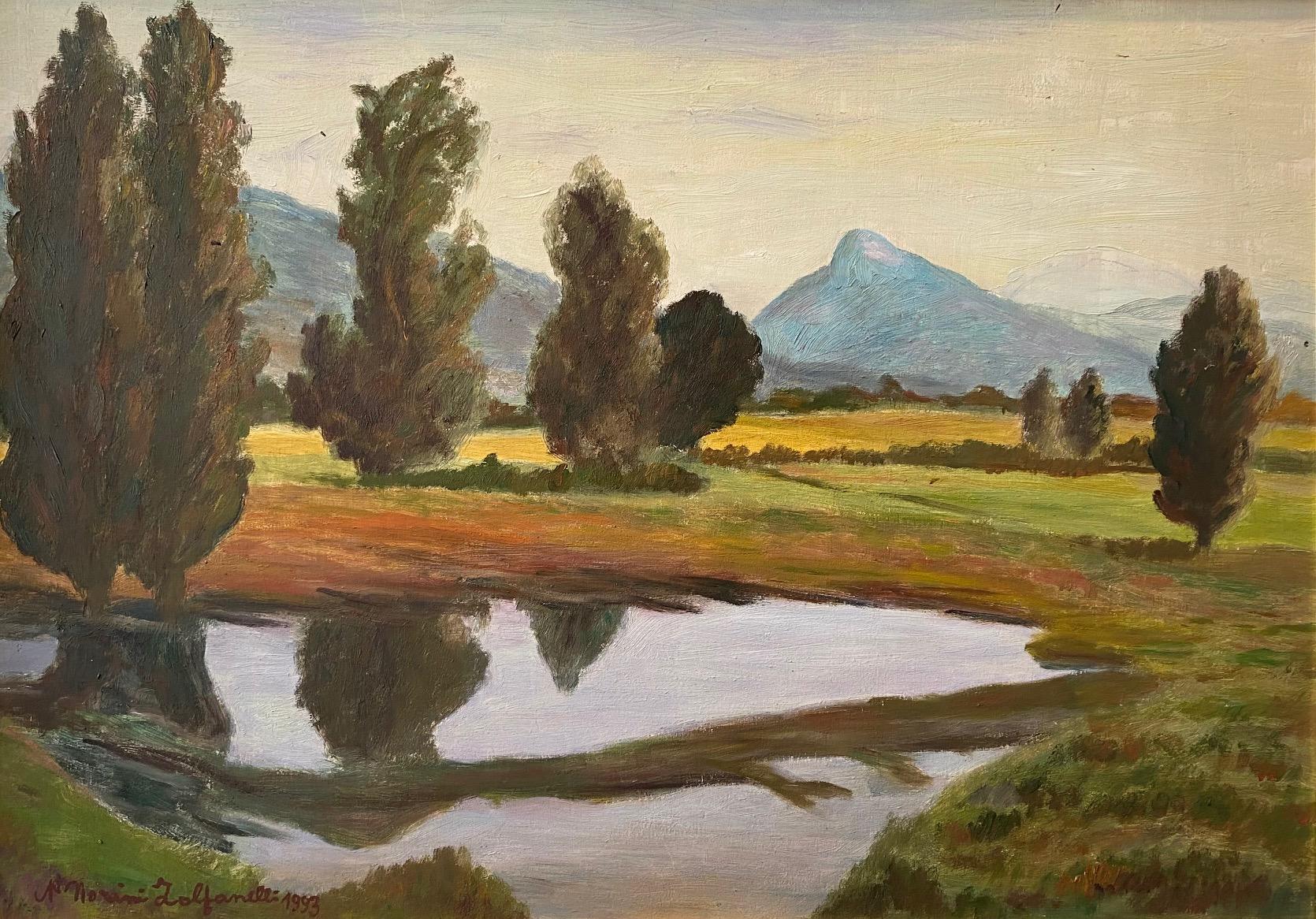 „Near Jussy, Schweiz“ von Morini Zolfanelli - Öl auf Holz 46x65 cm (Moderne), Painting, von Unknown