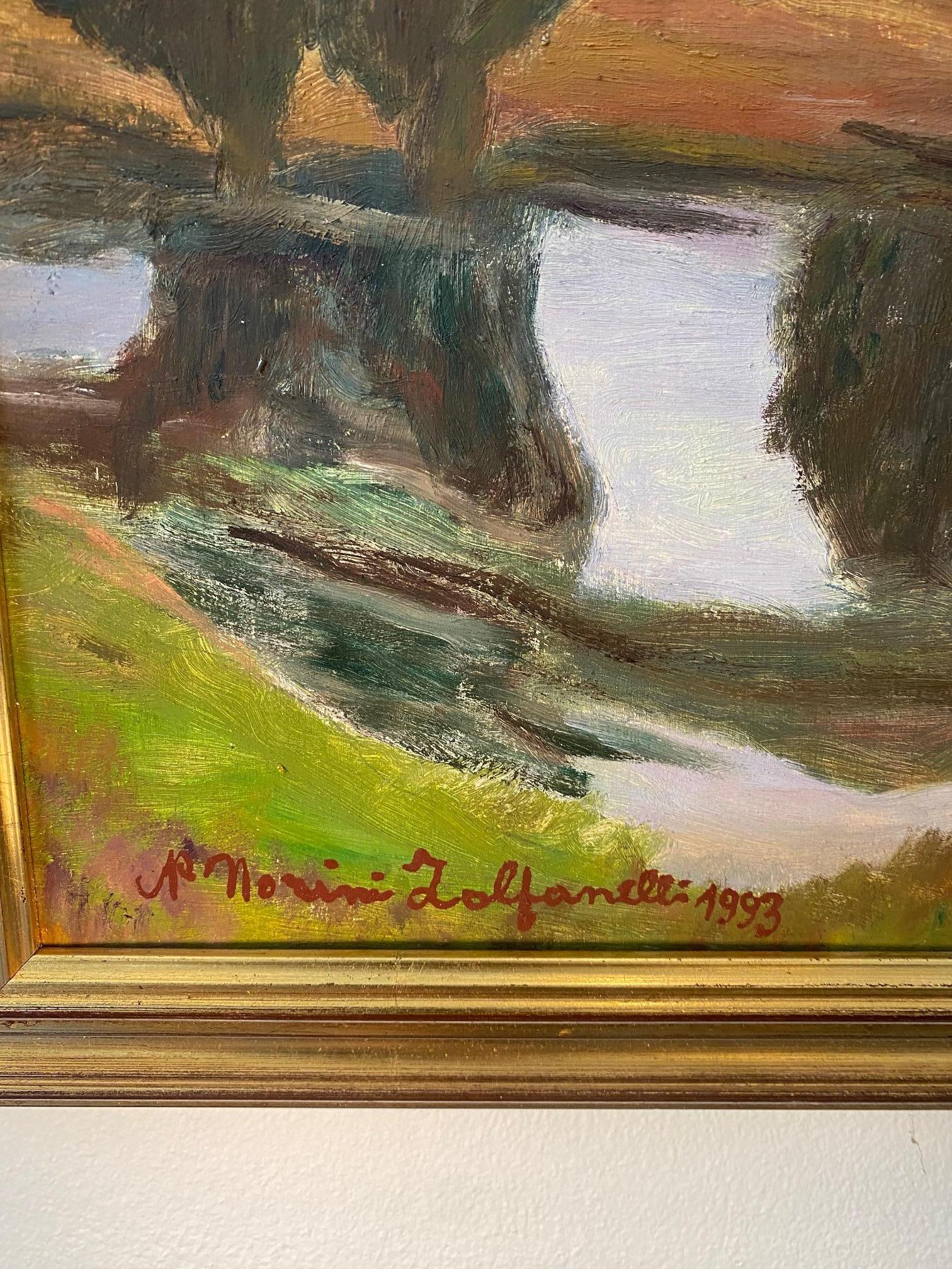 „Near Jussy, Schweiz“ von Morini Zolfanelli - Öl auf Holz 46x65 cm im Angebot 1