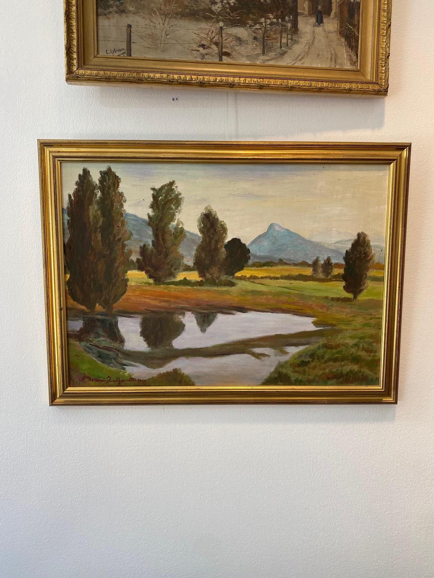 „Near Jussy, Schweiz“ von Morini Zolfanelli - Öl auf Holz 46x65 cm im Angebot 4