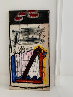 Neo Expressionist Huge French Abstract Oil Painting Color Forms and Movement