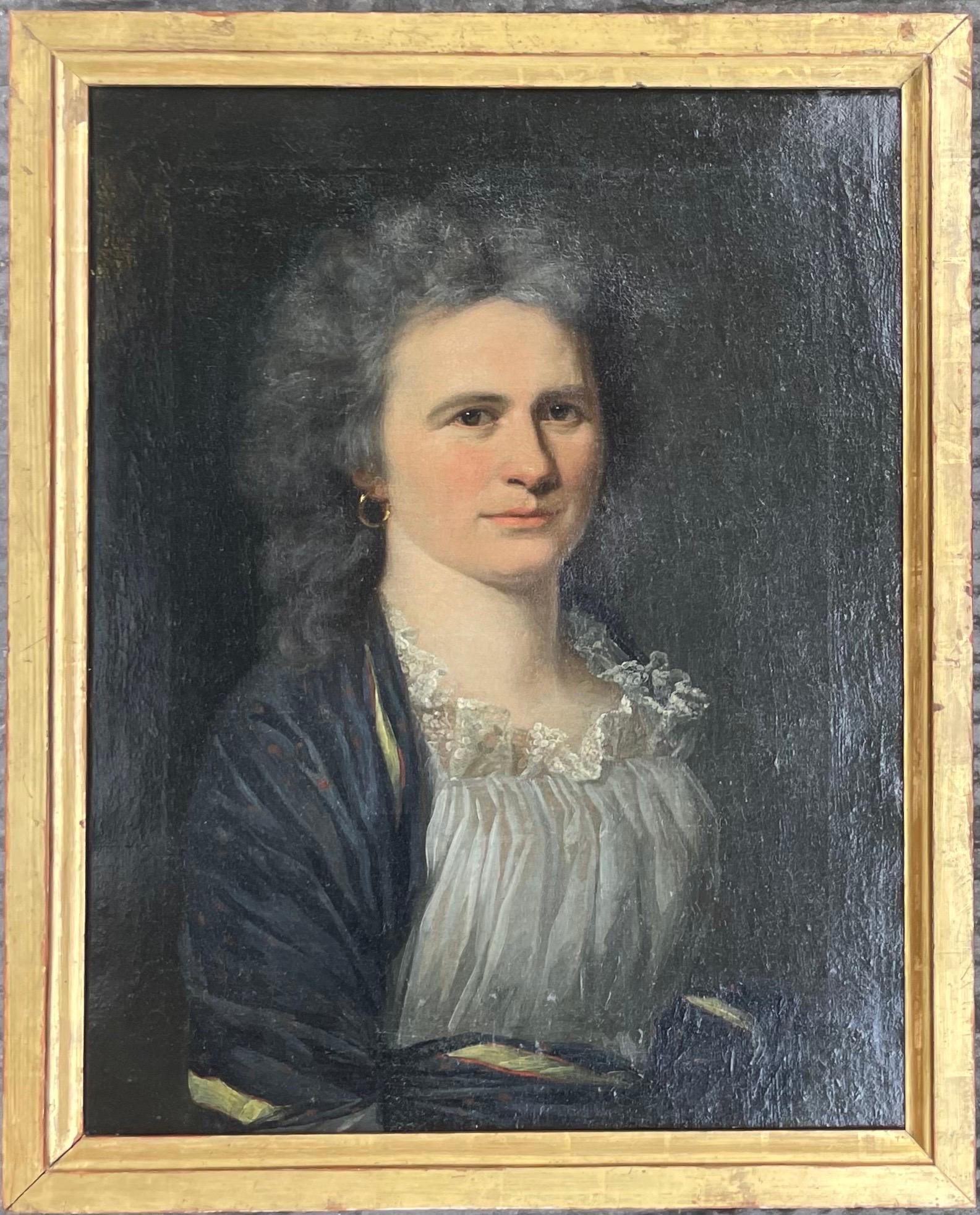 Neoclassical Female Portrait. Chemise à la reine and Shawl. Germany, ca 1790 For Sale 15