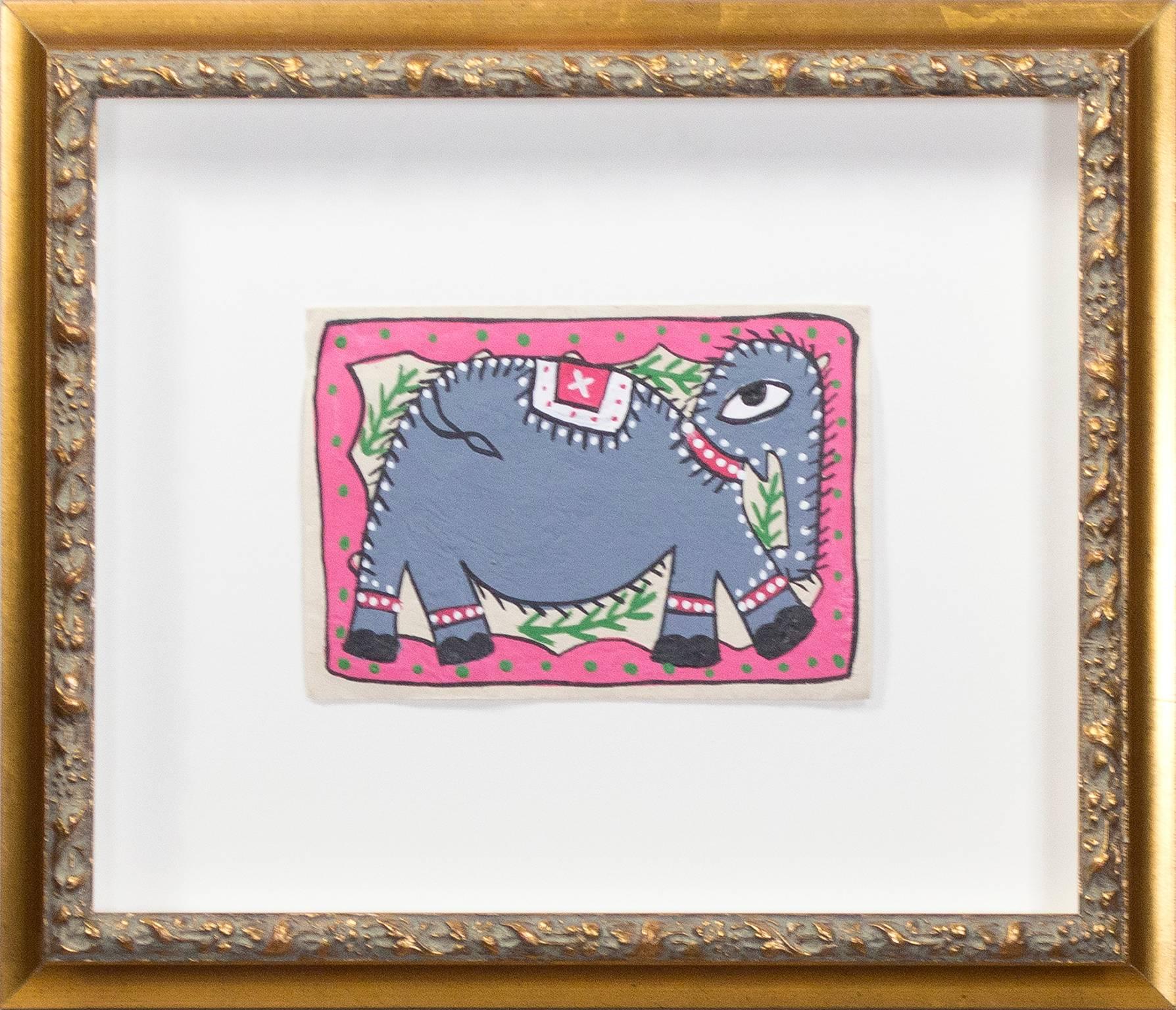 Nepalese Folk Art Elephant - Painting by Unknown
