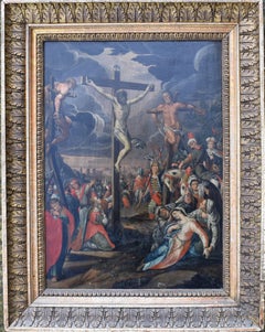 Pittura ad olio antica di scuola olandese del XVIII secolo Monogram