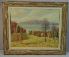 New England Fall Lakeside Landscape, Oil on Canvas, Signed, 1960s