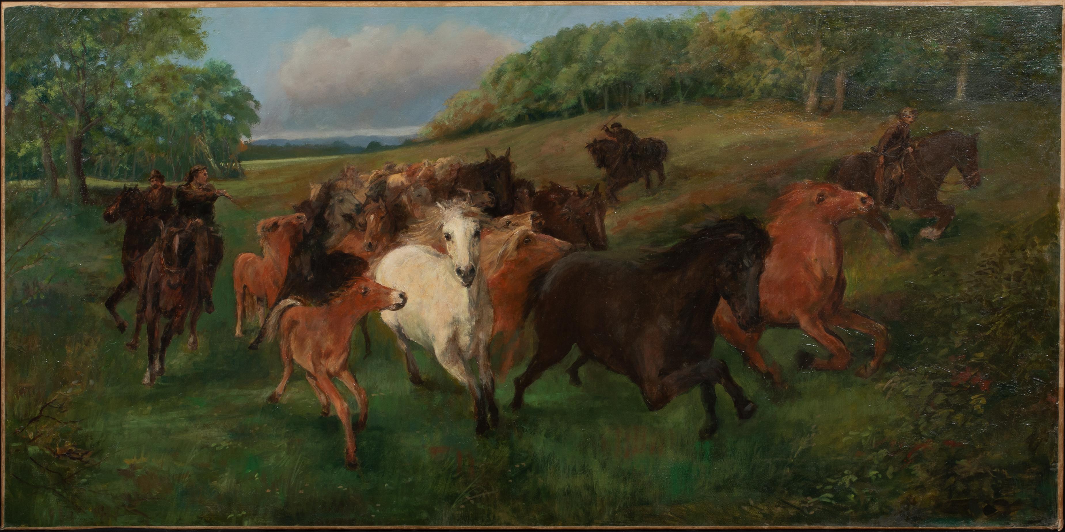 Unknown Landscape Painting - New Forest Colt Hunting, early 20th century 