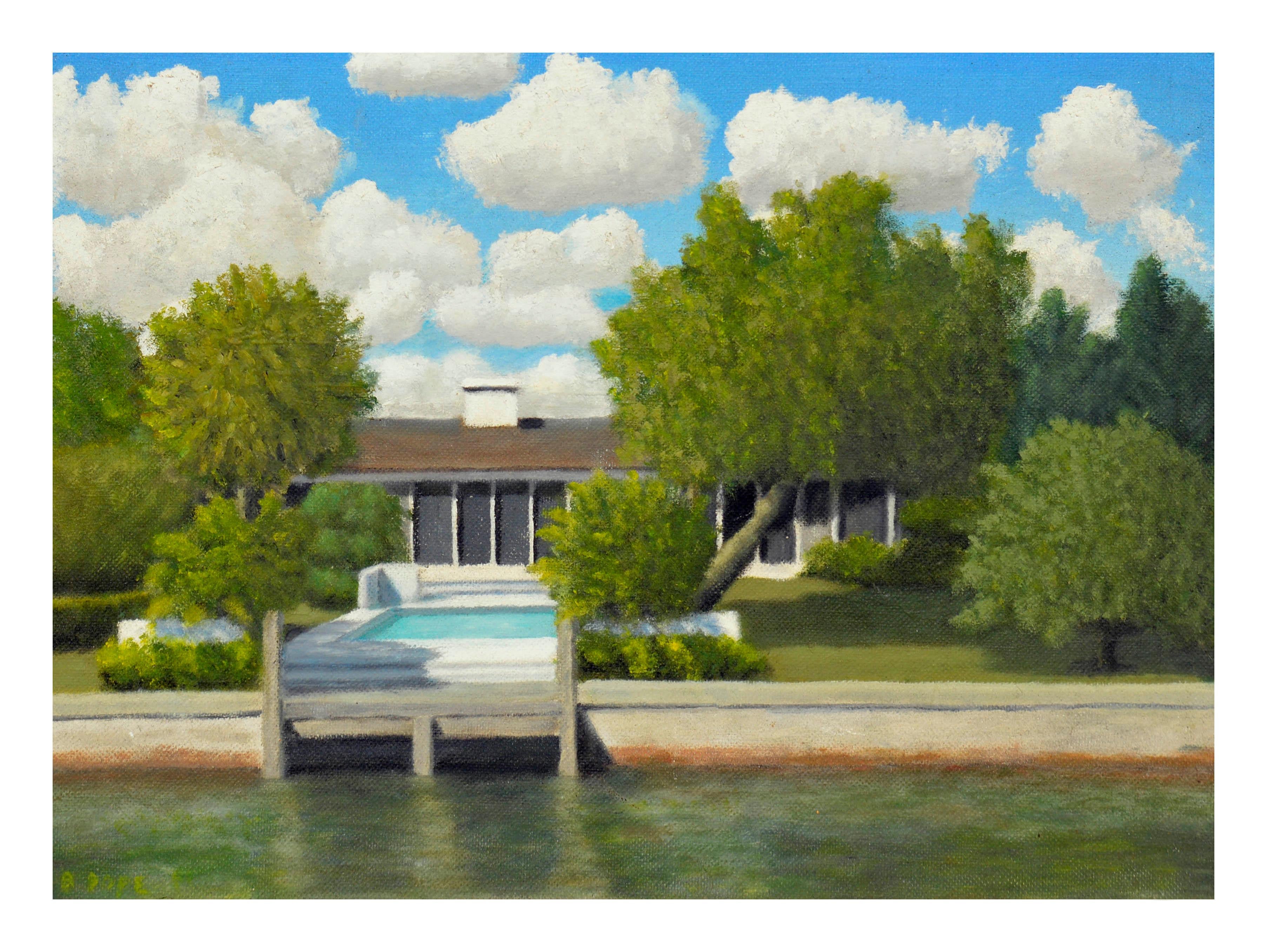New Hampshire Lakeside Home - Painting by Unknown