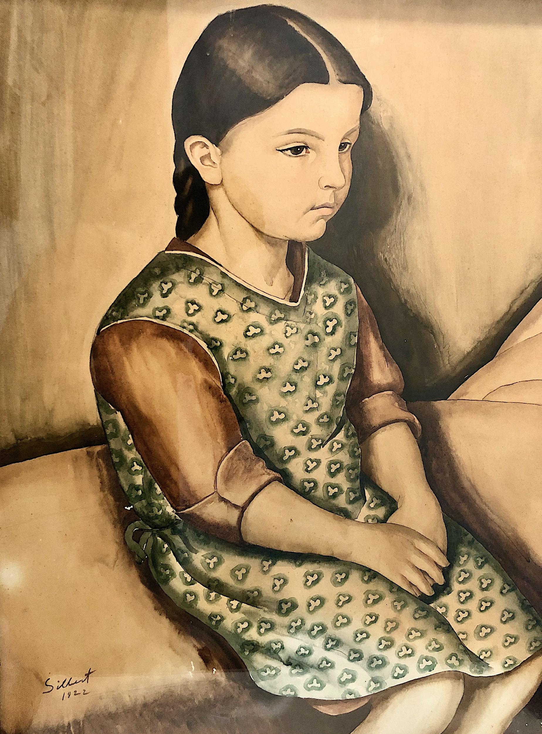 Neuer Realismus Aquarell Porträt eines jungen Mädchens von Siebert – Painting von Unknown