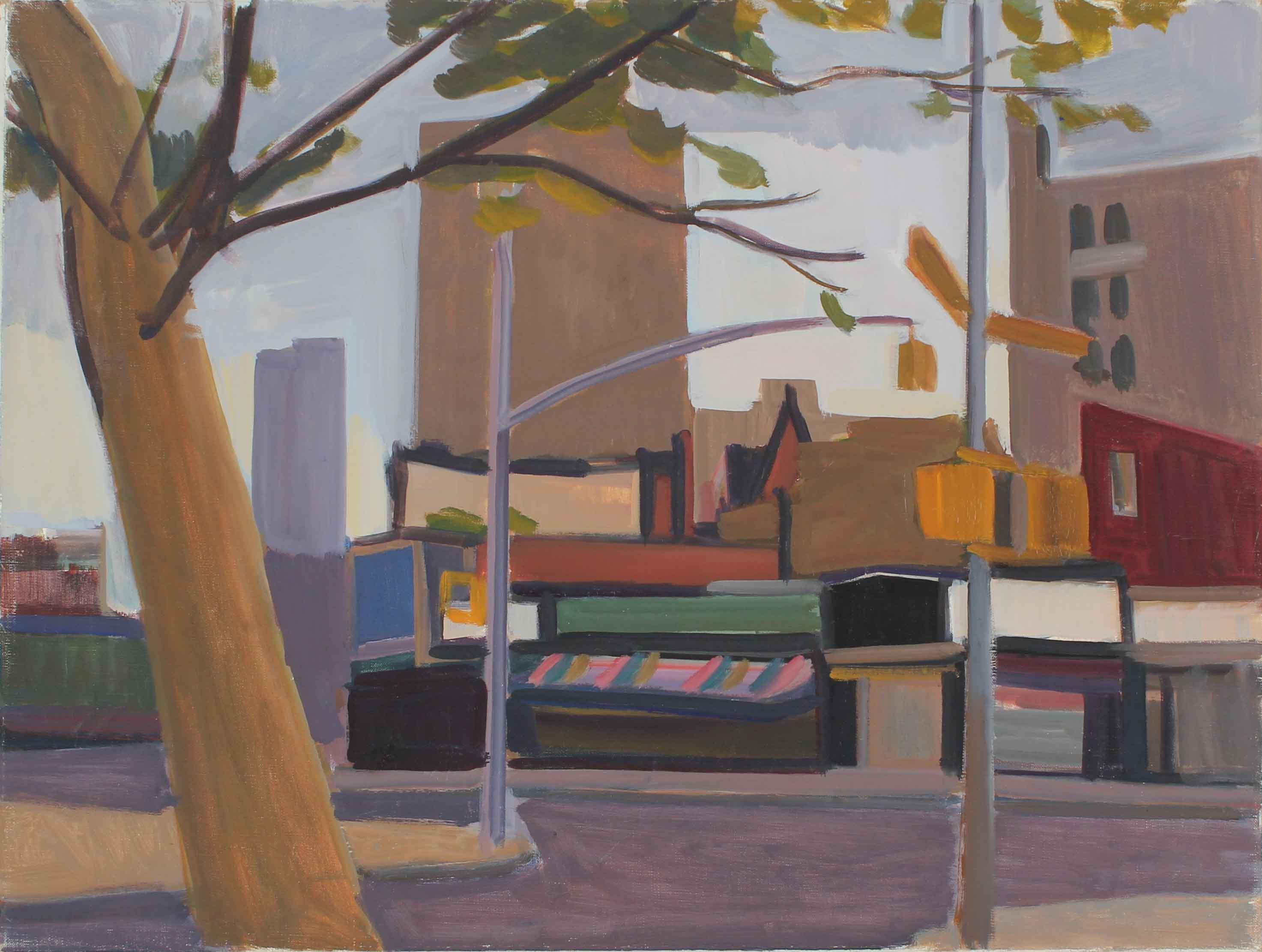 Unknown Landscape Painting - "New York" Urban Cityscape in Oil, 1977