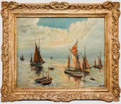 Newland - Óleo de mediados del siglo XX, Barcos de pesca en aguas tranquilas