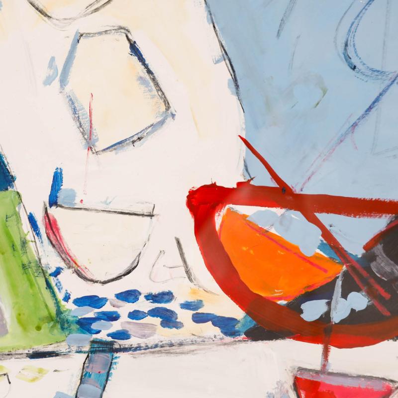 Eine lebhafte abstrakte Studie, die Fischerboote in Penzance, Cornwall, darstellt. Das Werk ist in einem für die Newlyn-Schule charakteristischen Stil festgehalten. Das Werk ist in einem einfachen Holzrahmen hinter Glas montiert. Nicht signiert. Auf