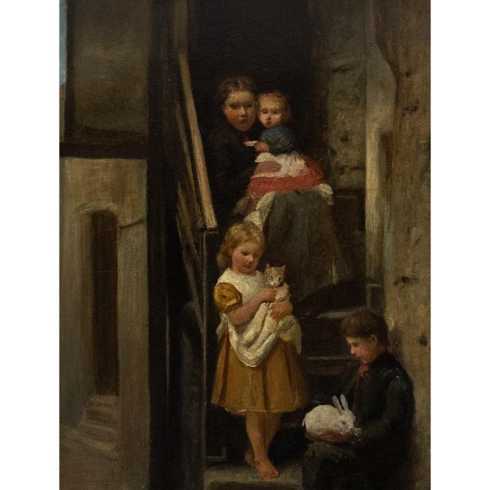 Newlyn School Late 19th Century Oil - The Fisherman's Family - Painting by Unknown