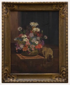 N.F. Shelton - 1930, huile, fleurs sauvages avec ornement d'éléphant