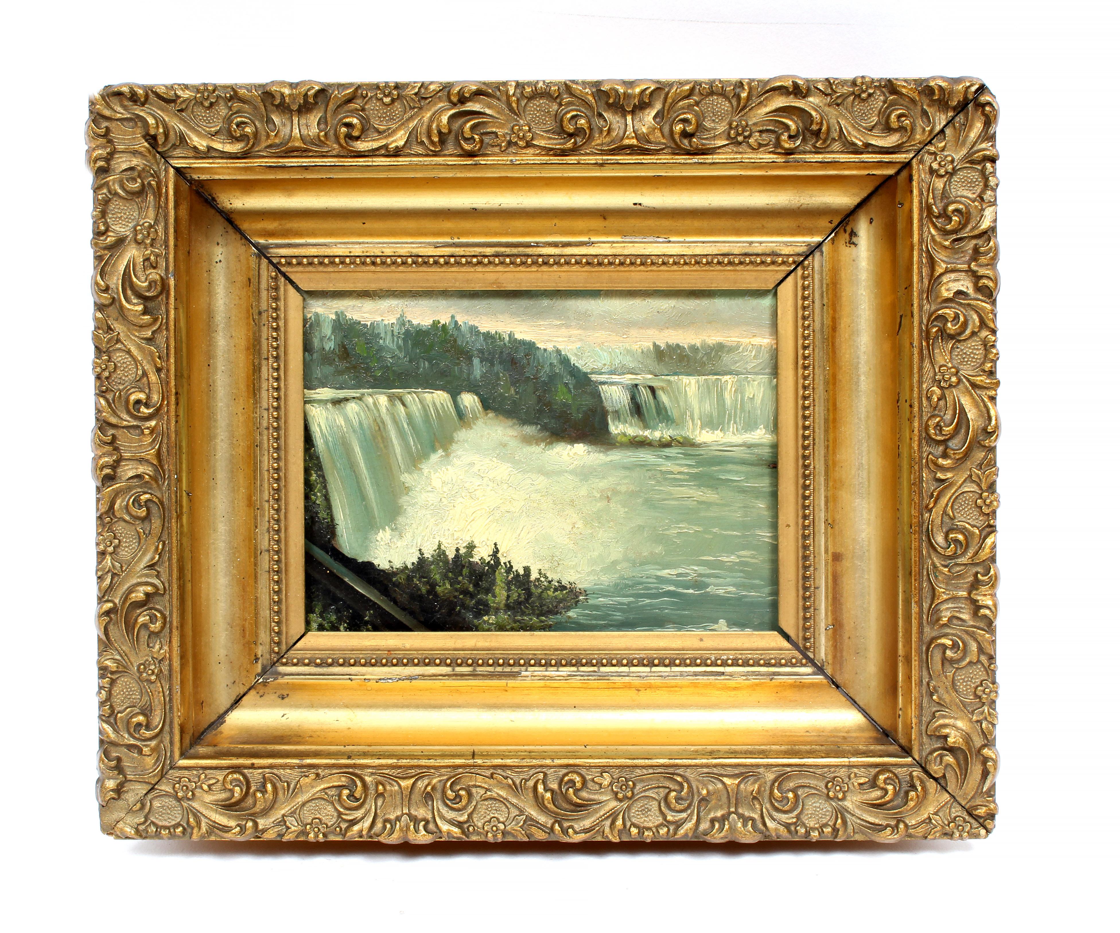 Niagara Falls Oil Painting Antique American Original Frame Maid of the Mist Rare - Brown Landscape Painting by Unknown