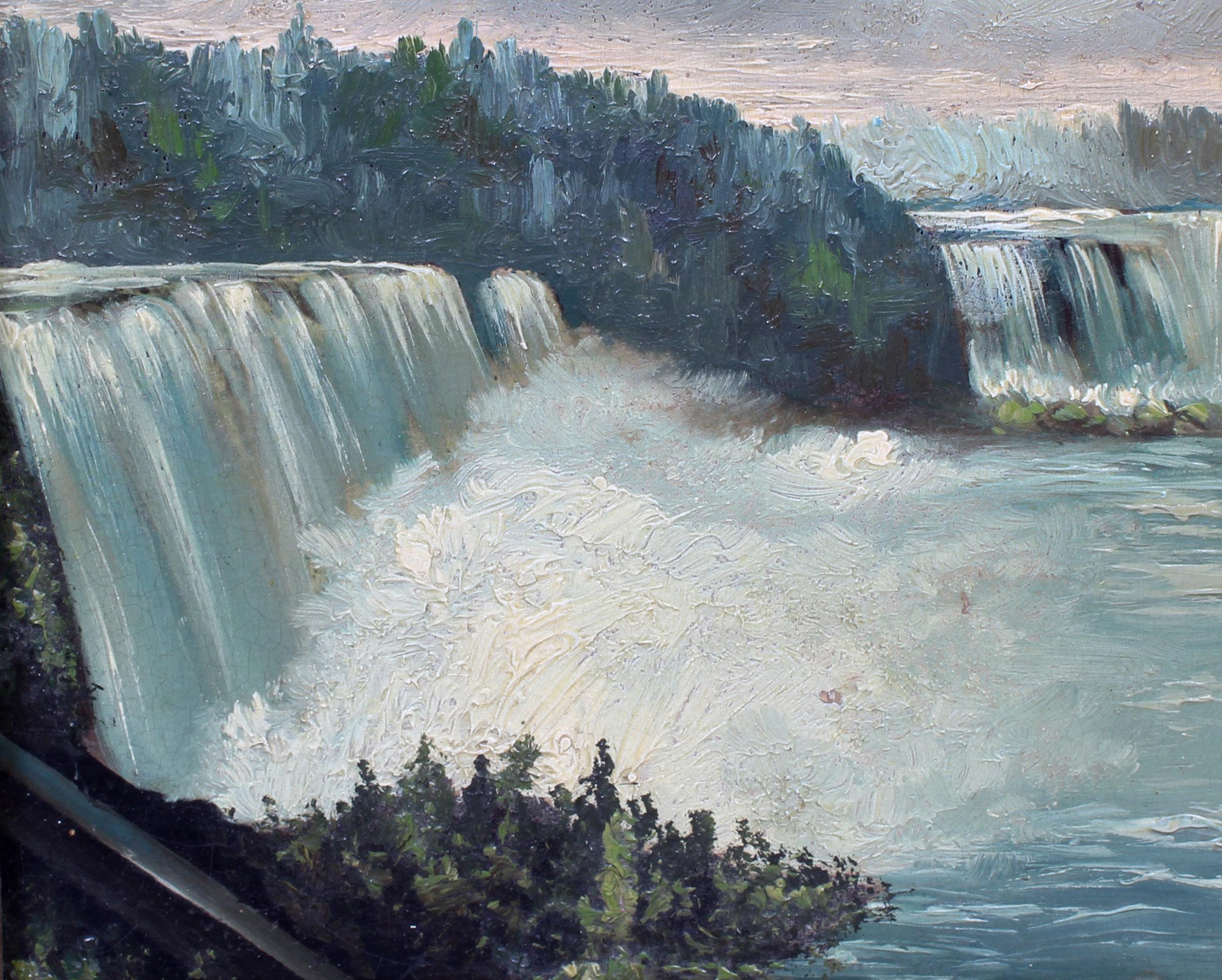 Niagara Falls Oil Painting Antique American Original Frame Maid of the Mist Rare 2
