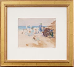 Schön gerahmte antike amerikanische impressionistische Strandszene, Gemälde des 19. Jahrhunderts