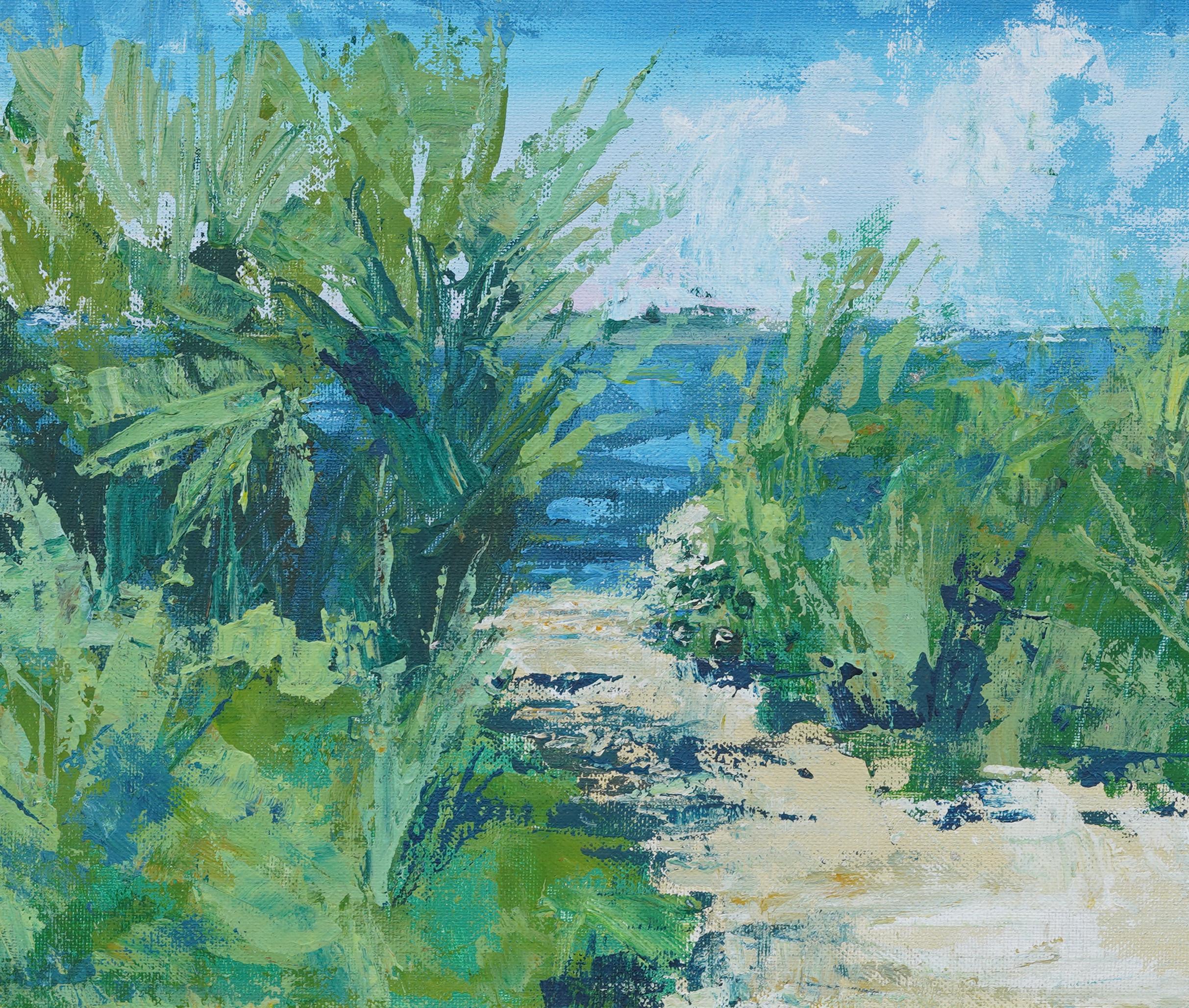 Impressionante dipinto a olio di un paesaggio impressionista americano.  Incorniciato.  Olio su tavola.  Dimensioni dell'immagine, 11H per 14L.