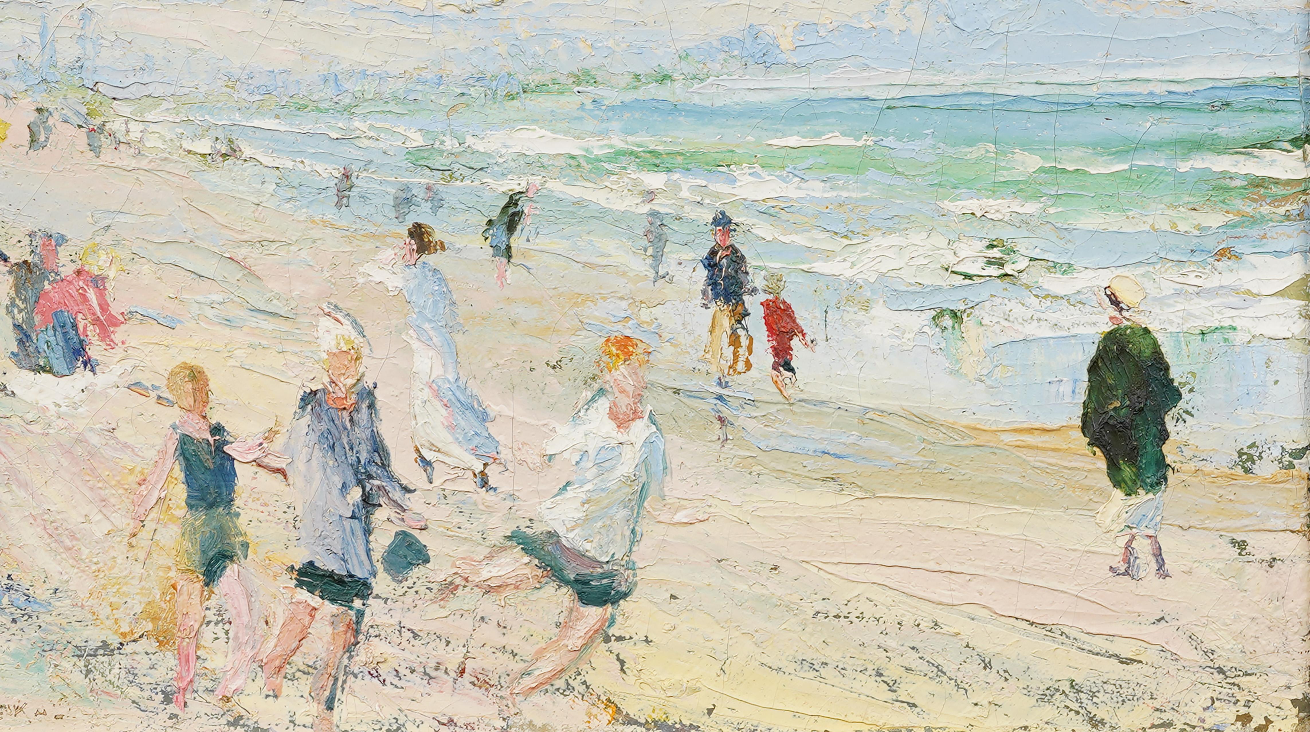Antico dipinto incorniciato della Scuola Americana Spiaggia d'Estate Impressionista Oceano in vendita 2