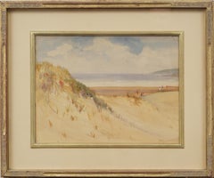 Escena de Playa Antigua de la Escuela Americana Bien Enmarcada Pintura Original NY