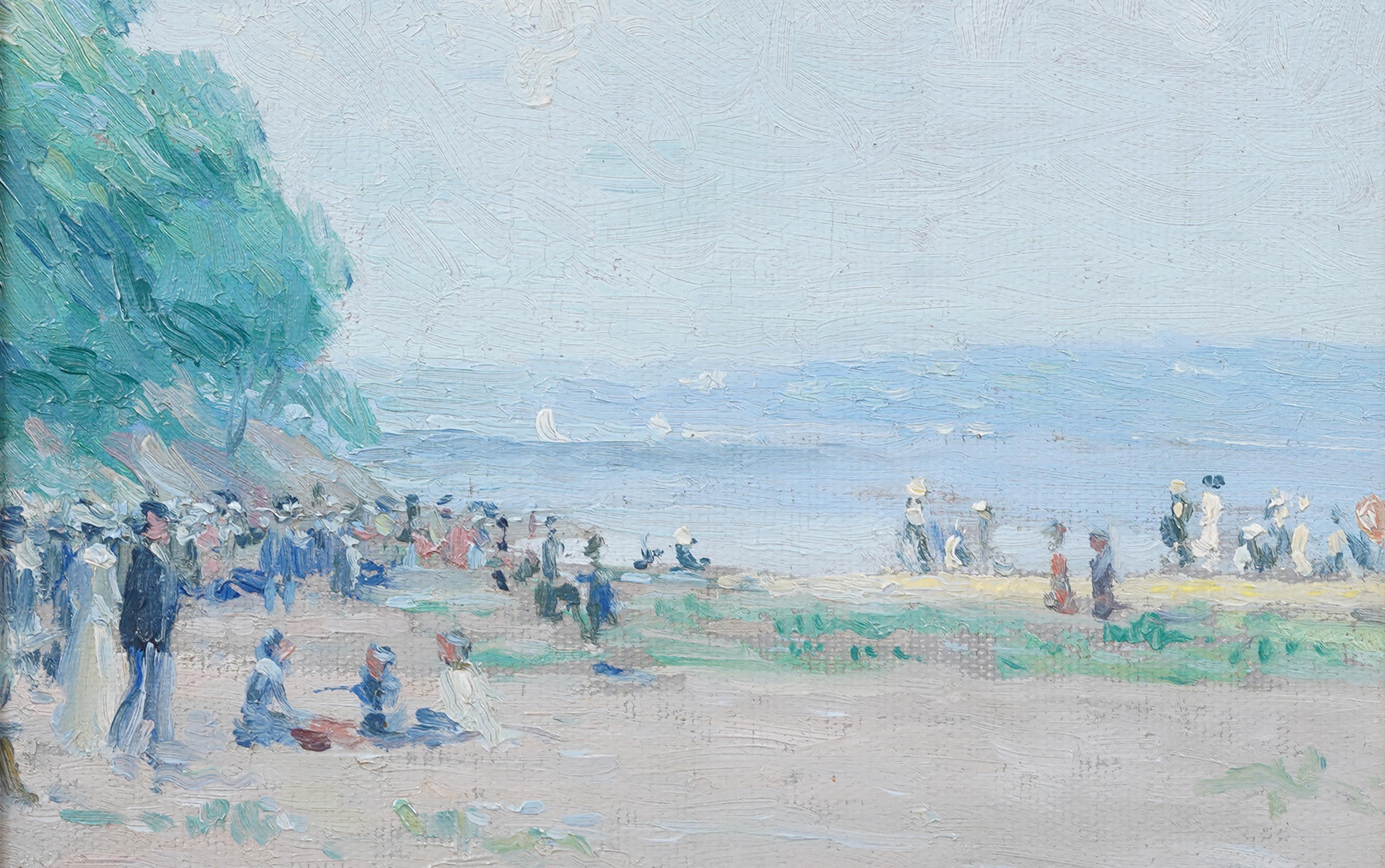 Nicely Framed Detailed American School Antique Beach Scene Original Oil Painting For Sale 1