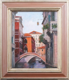 Nicely Framed Italian Impressionist Venice Canal Cityscape Original Oil Painting