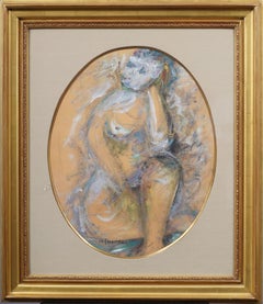 Nicely Framed Vintage American Modernist Figural Sketch Portrait Oil Painting