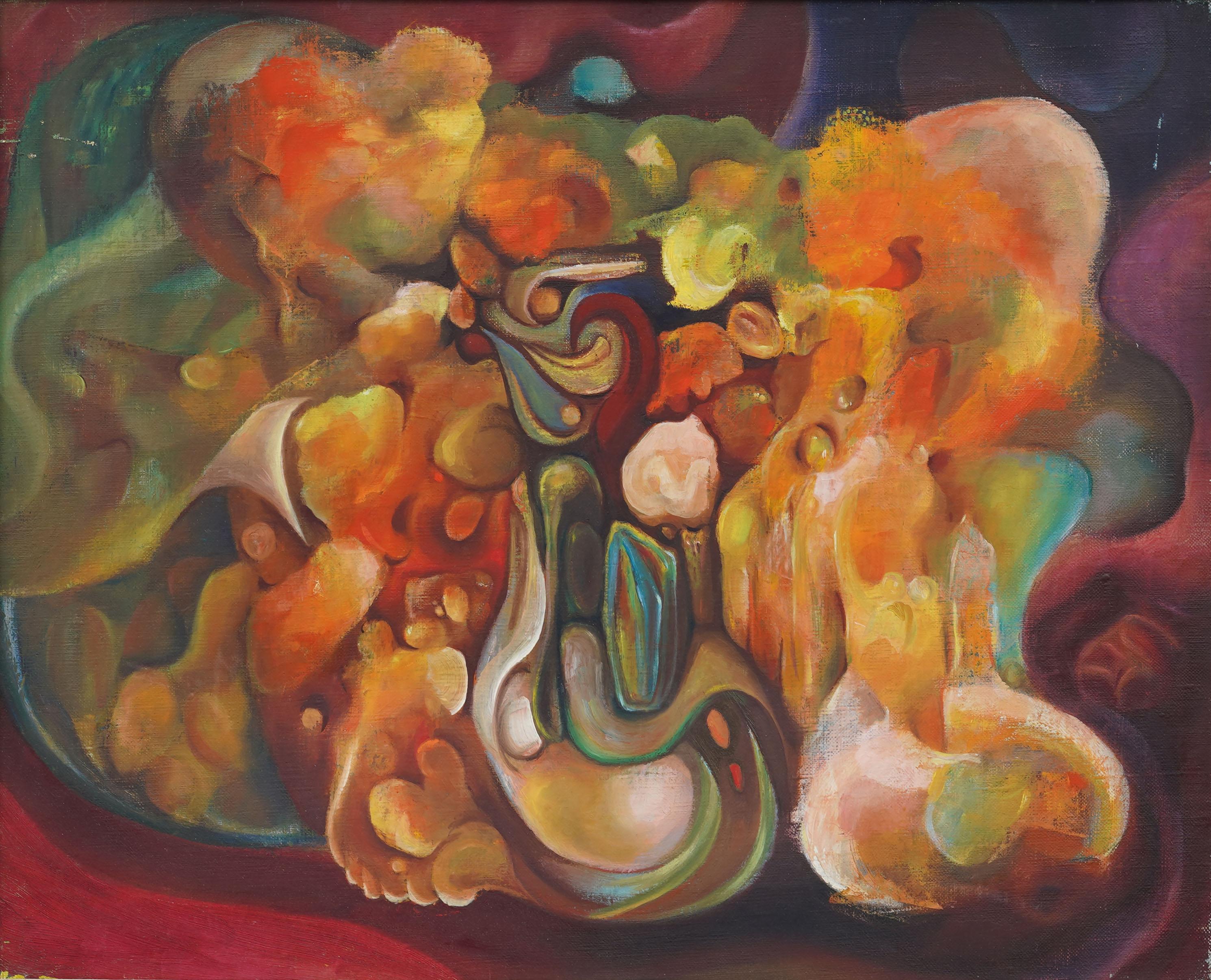 Schön gerahmt Vintage American Modernist Surreal Abstract Rare Ölgemälde (Abstrakter Expressionismus), Painting, von Unknown