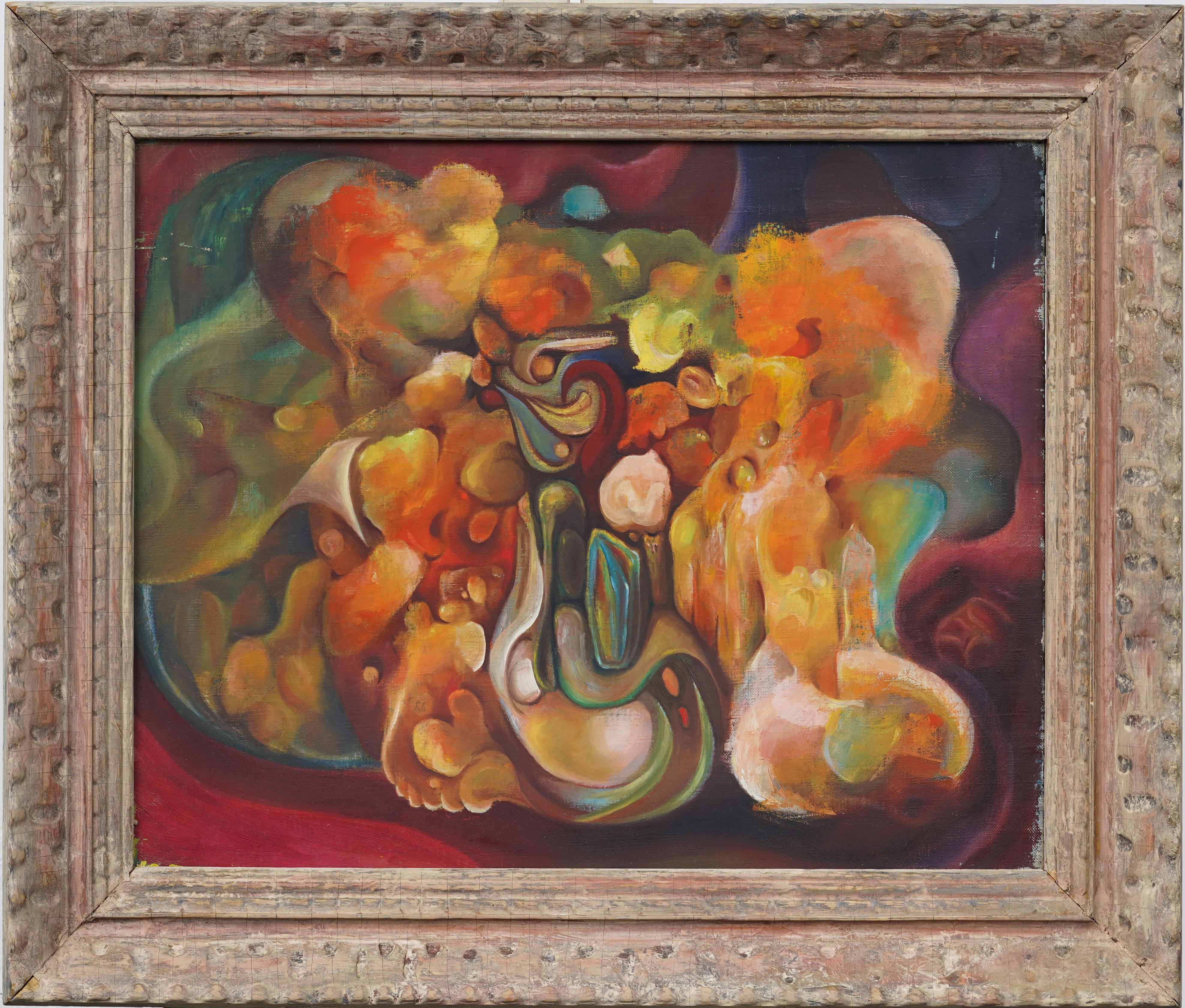 Nicely Framed Vintage American Modernist Surreal Abstract Rare Oil Painting