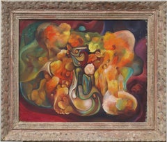 Nicely Framed Vintage American Modernist Surreal Abstract Rare Oil Painting