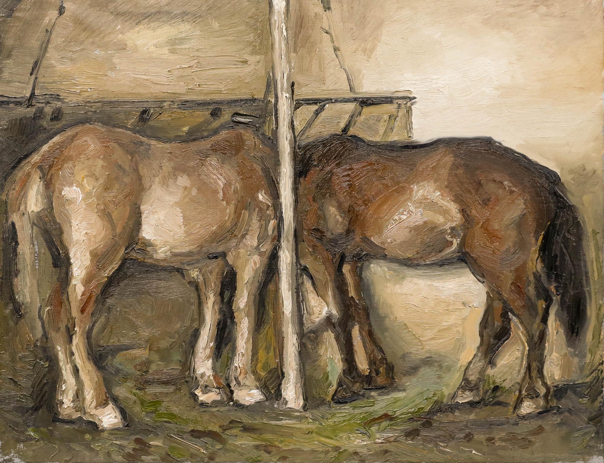 Nick Todhunter - Zeitgenössisches Öl, Abend in den Ställen – Painting von Unknown