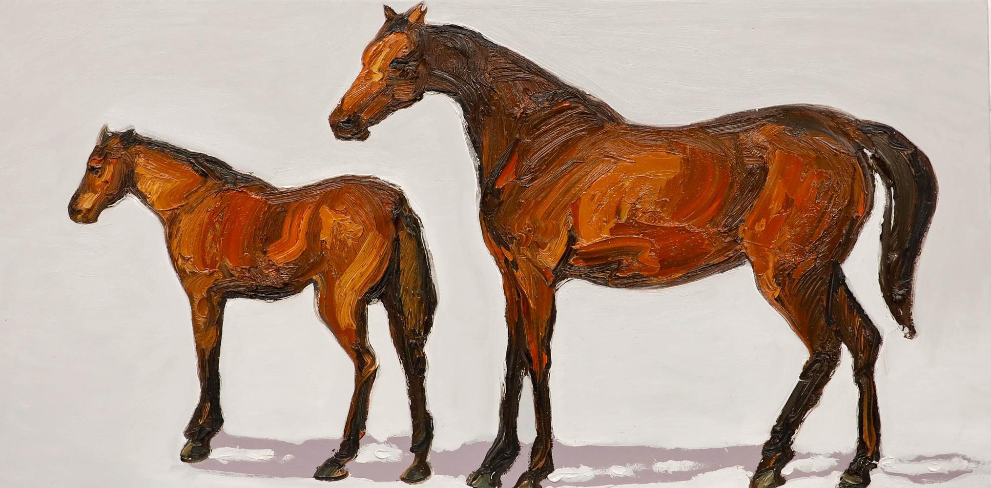 Nick Todhunter - Zeitgenössisches Öl, Stute & Fohlen – Painting von Unknown